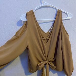 mustard open shoulder top